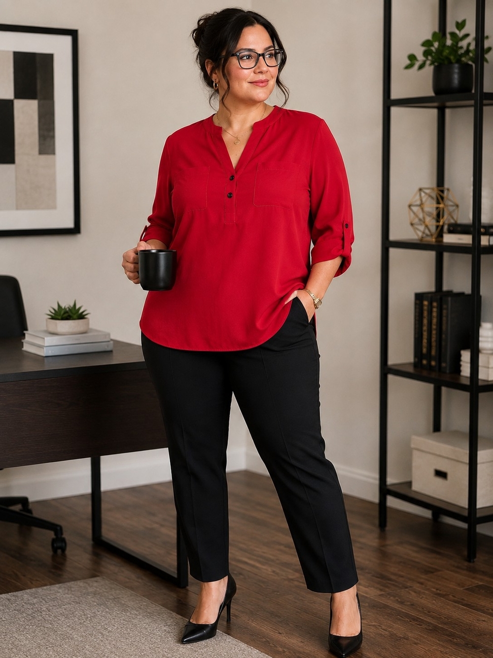 Torrid Harper Red 3/4 Sleeve Blouse Size 1 NWT